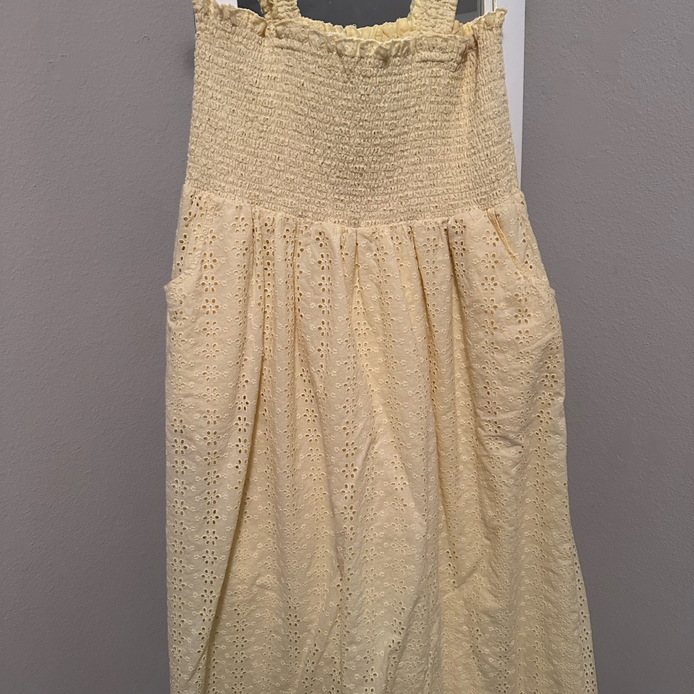 Yellow Eyelet Smocked Dress